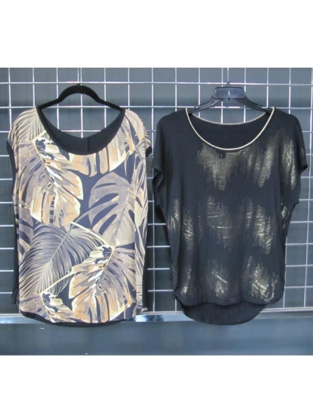 Women's 2-Piece Short Sleeve Tops – Tropical Leaf & Shimmer Black Bundle